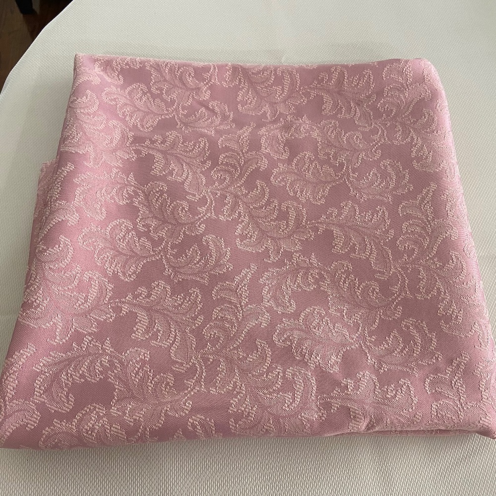 Dusty Rose Damask Tablecloth; Round; Heavyweight with Backing; Perfect Condition